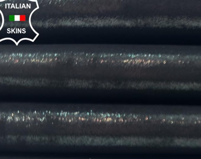 BLACK SHIMMER SHINY Distressed On Black Vintage Look Soft Italian Goatskin Goat leather pack 2 hides skins total 6sqf 0.9mm #C5779