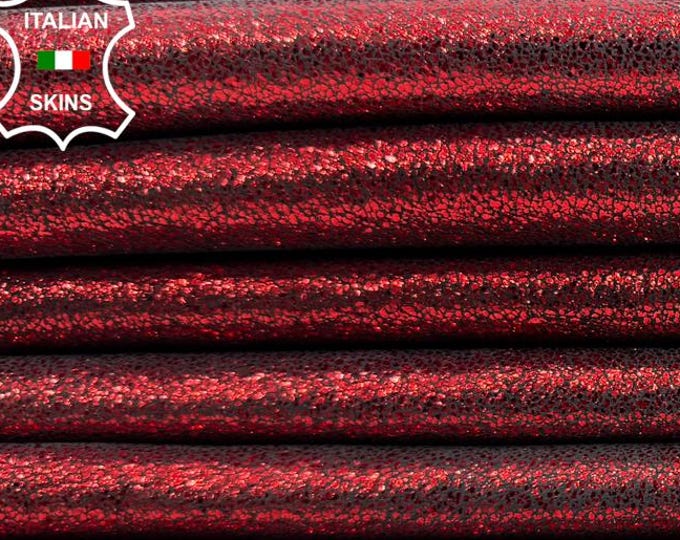 METALLIC RED SHIMMER Cracked Vintage Look Thick Soft Lamb leather pack 3 skins total 18sqf 1.1mm #C7287