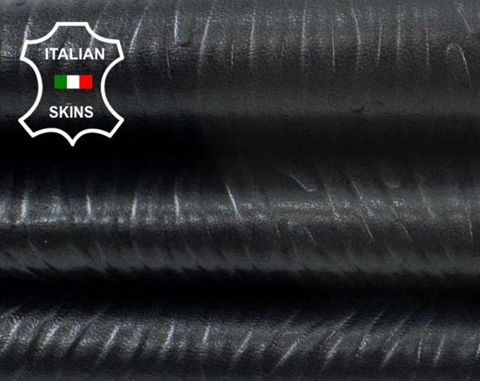 JET BLACK ZEBRA Embossed Print On Soft Italian Lamb leather skin 4+sqf 0.8mm #C7371