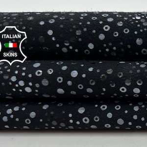 SILVER GREY POIS Print On Black Suede Soft Italian Goatskin Goat Leather hide hides skin skins 4sqf 0.8mm #C1236