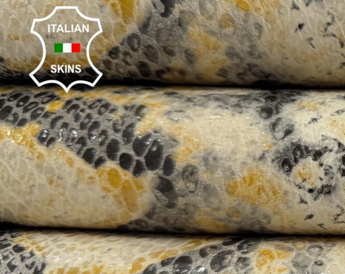 Delivered Duty Paid-BEIGE SNAKE PRINT On Thick Soft Italian Lambskin Lamb leather skin 6sqf 1.5mm #C6600