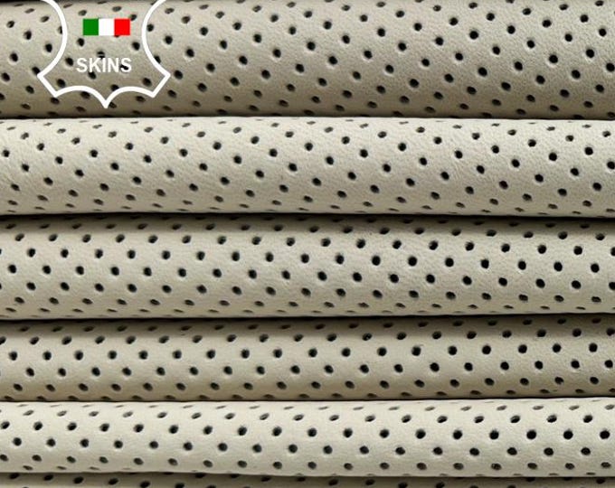 IVORY PINHOLES PERFORATED Print Thin Soft Italian Lambskin Sheep Lamb leather pack 2 hides skins total 12sqf 0.6mm #C5220