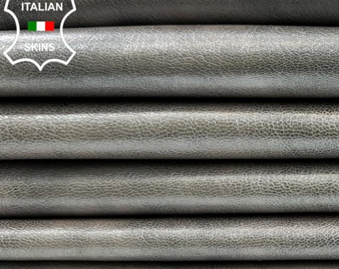 SILVER PEARLIZED DISTRESSED On Beige Italian Goatskin Goat leather pack 3 hides skins total 10sqf 0.9mm #C4319