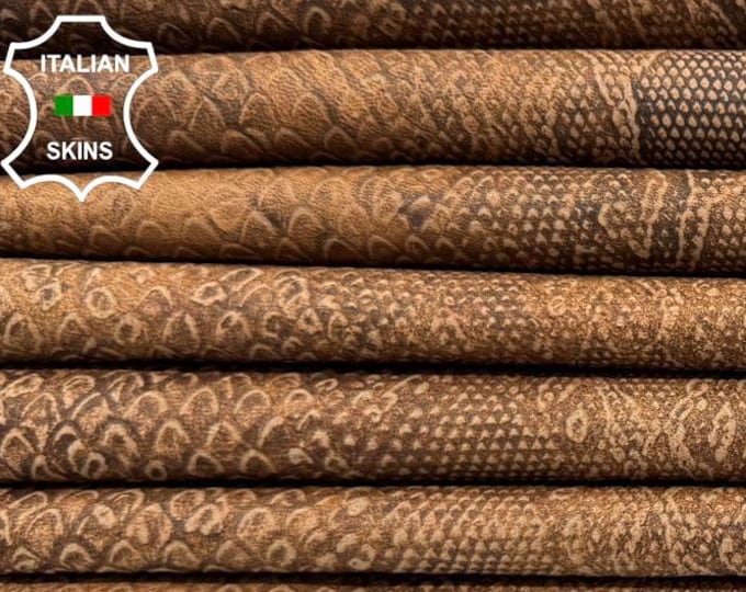 Free FedEx & Duties - VINTAGE BROWN SNAKE Embossed print Soft Lambskin Leather Pack 2 Skins Total 11sqf 0.8mm #C7959