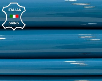 TURQUOISE BLUE PATENT Shiny Glossy Thick Italian Calfskin Calf Cow Leather hide hides skins skins 1.2mm #C349