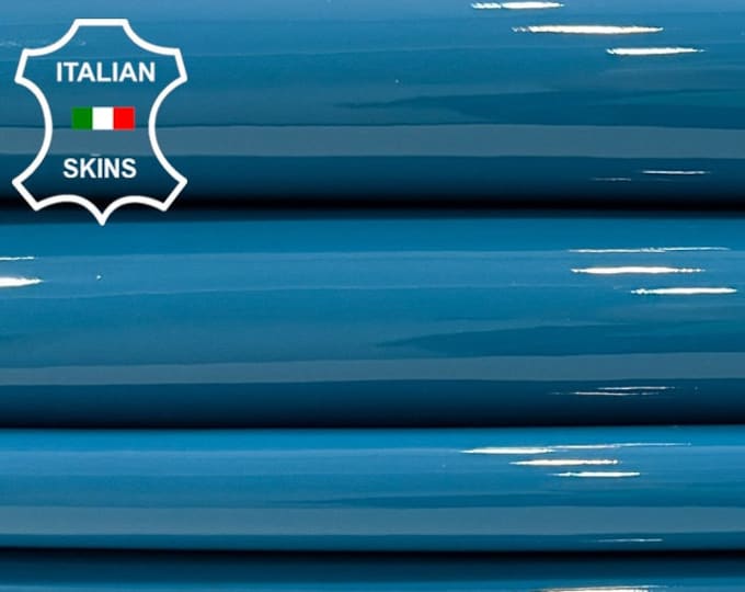 TURQUOISE BLUE PATENT Shiny Glossy Thick Italian Calfskin Calf Cow Leather hide hides skins skins 1.2mm #C349