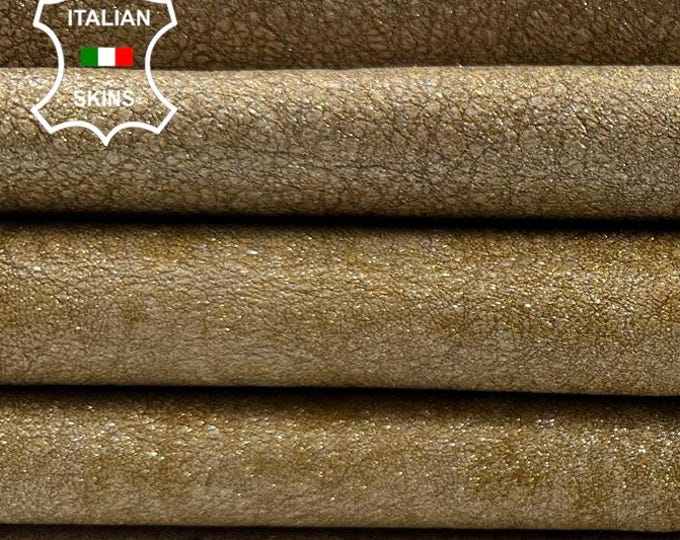 METALLIC BRASS SHIMMER Crinkled Distressed Coated Vintage Look Thick Italian Goatskin Goat leather pack 3 hides total 15sqf 1.3mm #C5763