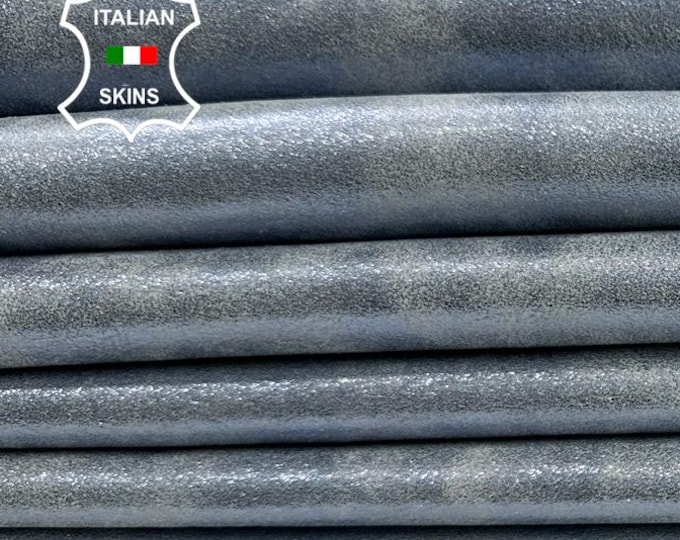 METALLIC LIGHT BLUE Shimmer Distressed Vintage Look Thick Soft Italian Goatskin Goat leather pack 5 hides skins total 28+sqf 1.1mm #C3928