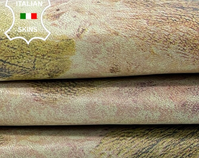 RUST & OLIVE DISTRESSED Print On Soft Italian Lambskin Lamb Sheep Leather hide hides skin skins 6+sqf 0.8mm #C338