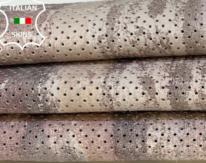 BOIS De ROSE & Gray DISTRESSED On Off White Pinholes Perforated Thick Italian Lambskin Lamb Sheep leather hide hides skin 6+sqf 1.1mm B8803