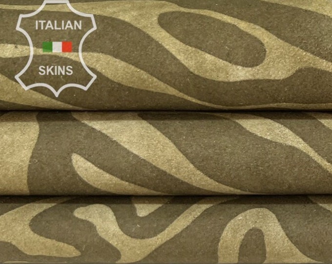 OLIVE GREEN ZEBRA Print Distressed Vintage Look On Soft Italian Lambskin Lamb Sheep leather skin hide hides skins 5sqf 0.7mm #B7880