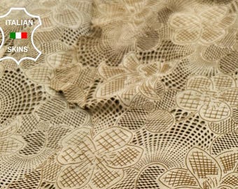 LIGHT SAND Suede Laser Engraved Thin Soft Italian Lambskin Sheep Lamb leather pack 4 hides skins total 10sqf 0.6mm #C5044