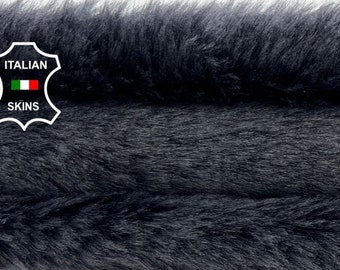 Delivered Duty Paid-SILVER GREY Hair On Soft sheepskin shearling fur hairy sheep Italian leather skin 19"x25"  #C1129
