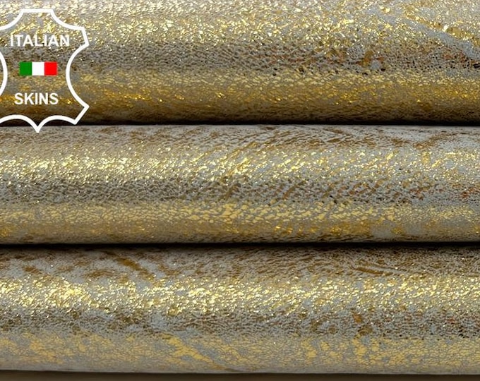 METALLIC GOLD Distressed Vintage Look Soft Italian Goatskin Goat Leather hide hides skin skins 5sqf 0.8mm #C1143