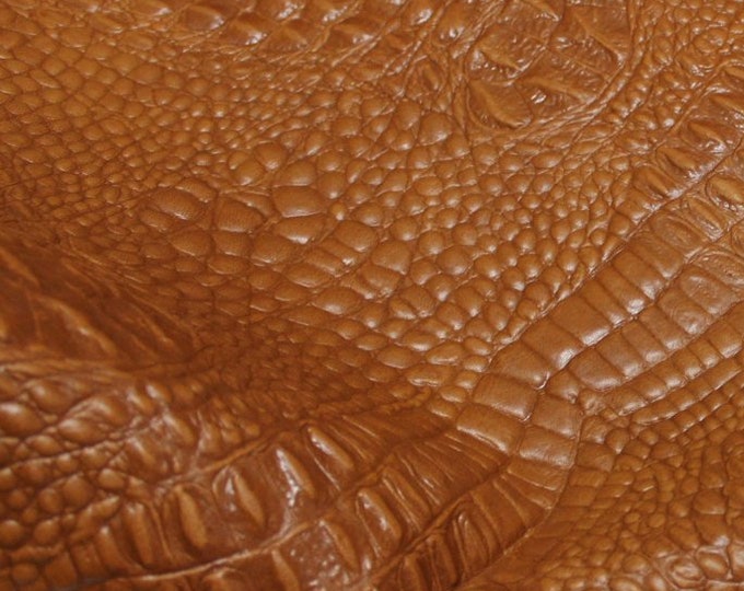 Italian lambskin leather 12 skins hides CROCODILE ALLIGATOR embossed texture on Natural TAN Lamb leather 80-90sqf