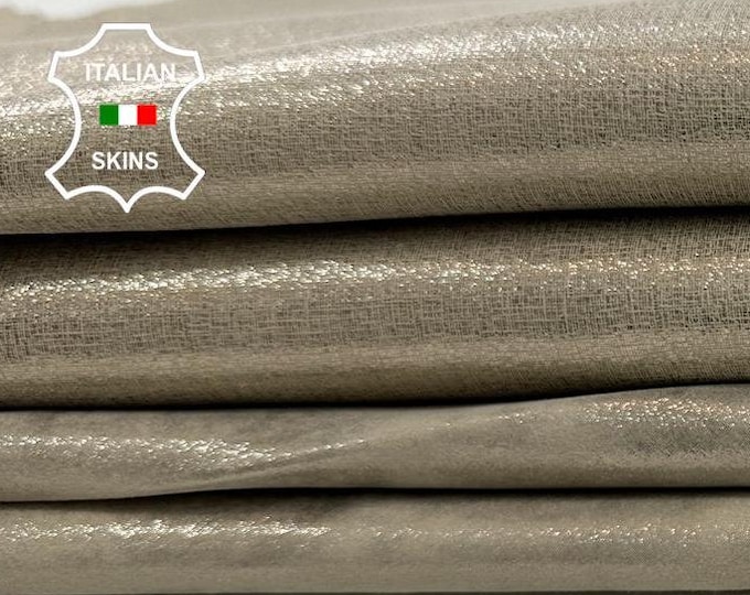 METALLIC PLATINUM DISTRESSED print on Ecru Italian Goatskin Goat leather Pack 2 skins total 7+sqf 0.7mm #C3512