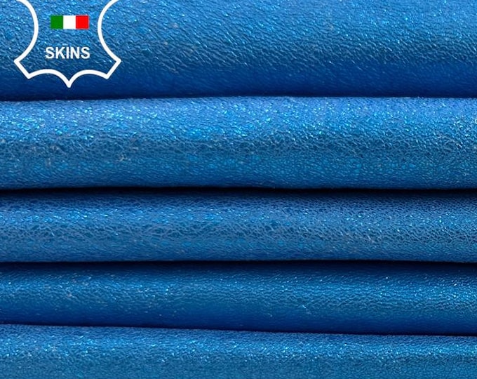 METALLIC ELECTRIC BLUE Washed Rough Vintage Look Thick Soft Italian Lambskin Sheep Lamb Leather pack 2 hides skins total 12+sqf 1.2mm #C2208