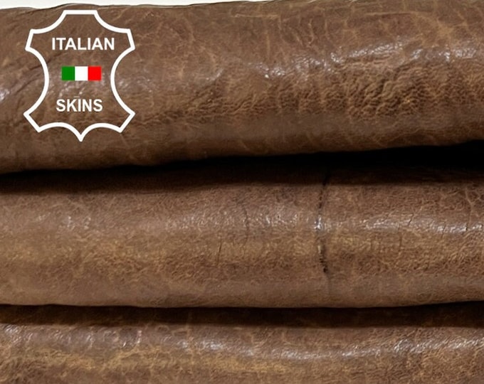 BROWN ANTIQUED WRINKLED Vegetable Tan Thick Italian Goatskin Goat Leather hide hides skin skins 3+sqf 1.1mm #B8734