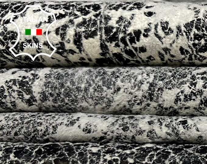 VERY VINTAGE BLACK On White Suede Thin Soft Italian Lambskin Lamb Sheep Leather hide hides skin skins 5+sqf 0.6mm #B8485
