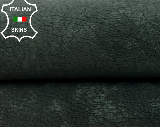 DARK PINE GREEN Nubuck Used Vintage Look Vegetable Tan Thick Italian Goatskin Goat Leather hide hides skin skins 3sqf 1.5mm #C561