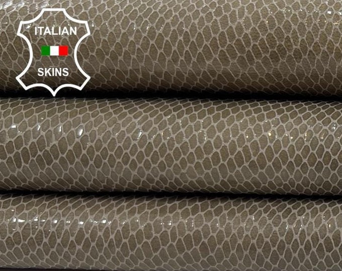 WALNUT BROWN SNAKE Scales Print On shiny Soft Italian Lambskin Lamb Sheep Leather hide hides skin skins 7+sqf 0.9mm #C1040