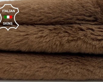 Delivered Duty Paid-CAMEL BROWN On Nappa Brown Leather Hair On Soft sheepskin shearling fur hairy Italian leather skin  21"x32"  #C1077