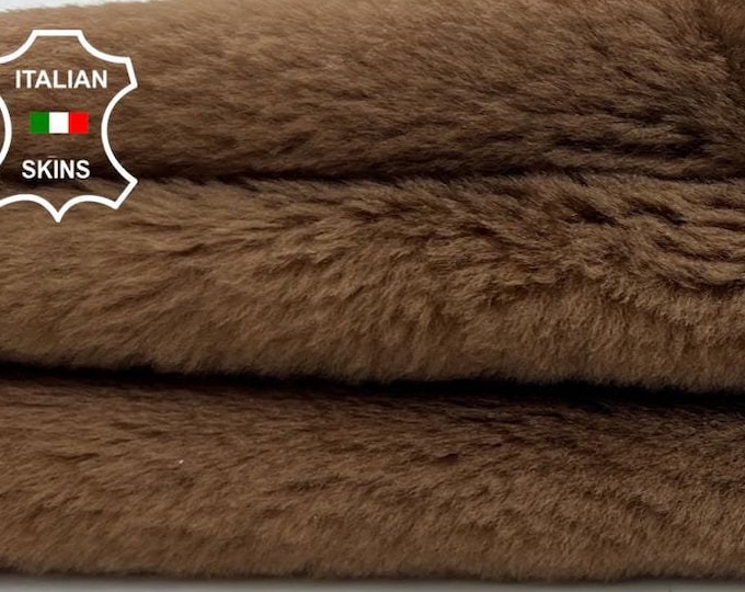 CAMEL BROWN On Nappa Brown Leather Hair On Soft sheepskin Lamb shearling fur hairy sheep Italian leather hide hides skins 21"x32"  #C1077