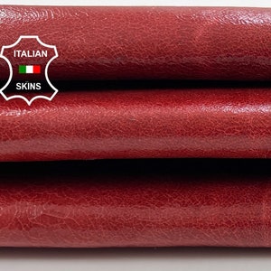 RED CRACKED Shiny Vintage Look Strong Italian Goatskin Goat Leather hide hides skin skins 6+sqf 0.7mm #C699