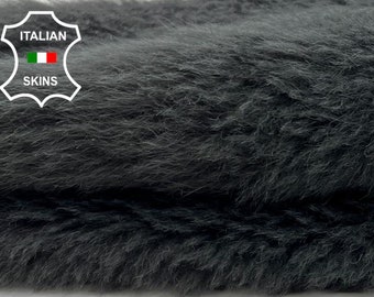 Delivered Duty Paid-PETROL GREY Hair On Soft sheepskin shearling fur hairy sheep Italian leather skin 15"x22"  #C1126