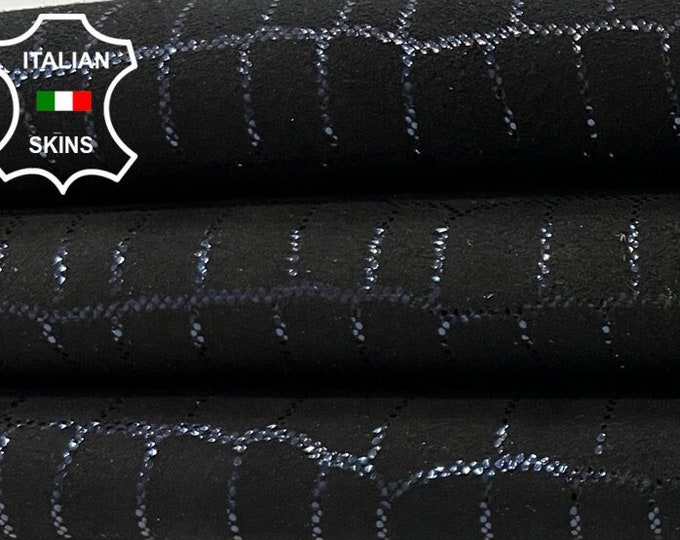 SHIMMER BLUE CROCODILE Print On Black Soft Italian Goatskin Goat Leather hide hides skin skins 3+sqf 0.8mm #C432