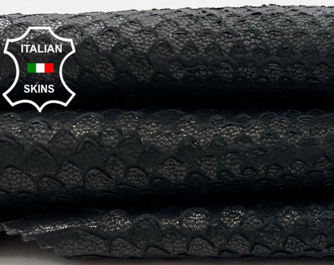 WASHED BLACK SNAKE Textured Print On Vegetable Tan Thick Soft Italian Goatskin Goat Leather hide hides skin skins 5sqf 1.6mm #C994