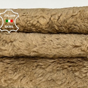 CAMEL SAND On Crinkle Leather Short Hair On Soft sheepskin shearling fur hairy sheep Italian leather hide hides skin skins 18"x25"  #B8660