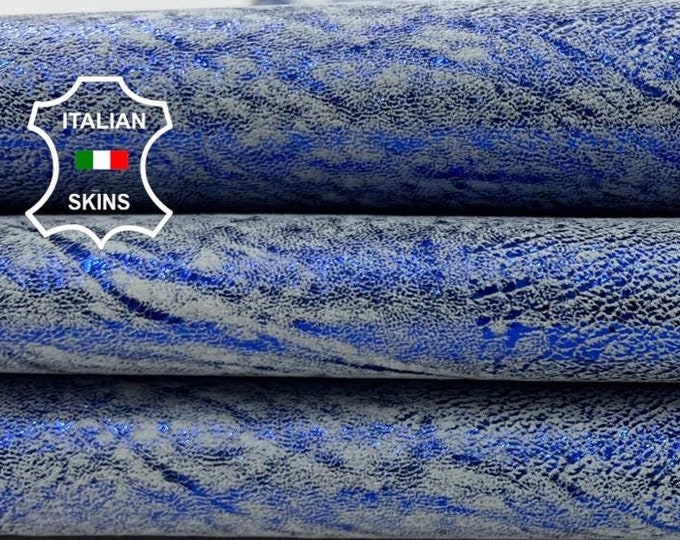 METALLIC COBALT BLUE Distressed Vintage Look Soft Italian Goatskin Goat Leather hide hides skin skins 5sqf 0.7mm #C1141