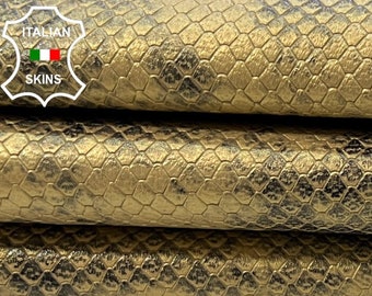 GOLD PEARLIZED Distressed Snake Textured Embossed Print On Italian Goatskin Goat Leather hide hides skin skins 4sqf 0.8mm #C70