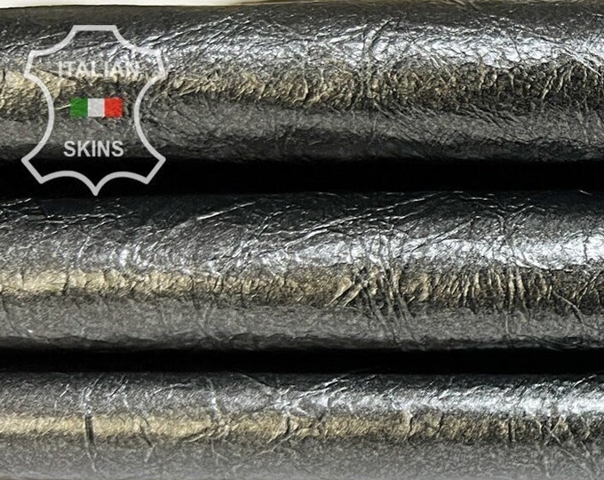 GUNMETAL CRINKLED COATED Thin Soft Italian Goatskin Goat Leather hide hides skin skins 7+sqf 0.6mm #B8159