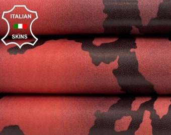 BLACK PYTHON Print On SALMON Distressed Thick Soft Italian Lambskin Lamb Sheep Leather hide hides skin skins 7sqf 1.2mm #C899