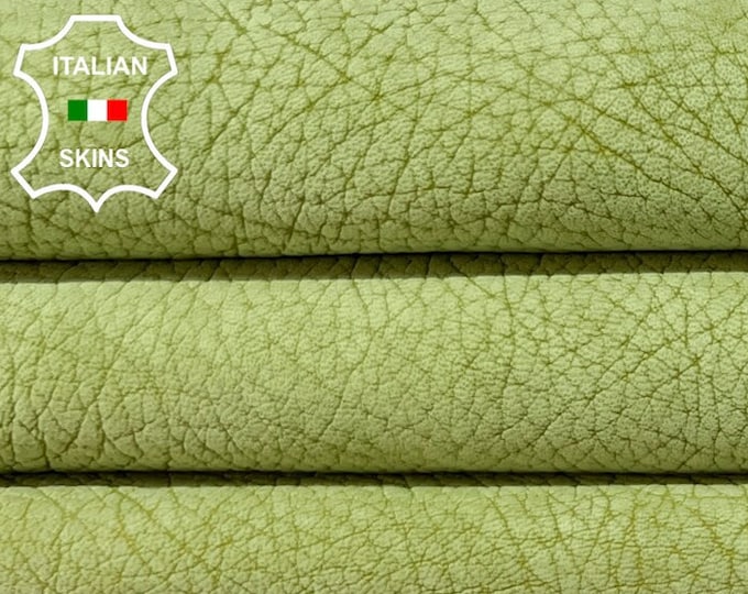 NATURAL LIGHT GREEN Crispy Grainy Vintage Look Vegetable Tan Thick Soft Italian Lambskin Lamb Sheep Leather hides skins 5sqf 1.3mm #B8864