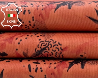 SALMON ORANGE PRINTED On Soft Italian Lambskin Lamb Sheep Leather hide hides skin skins 8sqf 0.8mm #C907