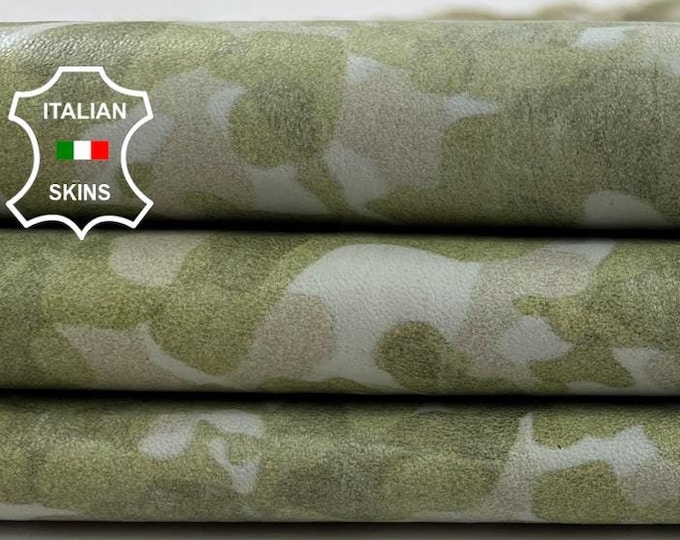 CAMO GREEN Printed On Vintage Look Thin Soft Italian STRETCH Lambskin Lamb Sheep Leather hide hides skin skins 5+sqf 0.6mm #C1034