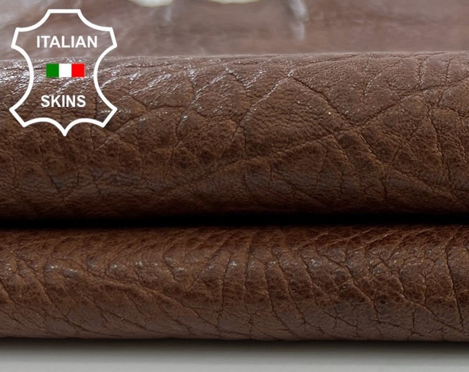 BROWN BUBBLY GRAINY Antiqued Vegetable Tan Soft Italian Lambskin Lamb Sheep Leather hide hides skin skins 2+sqf 1.0mm C589