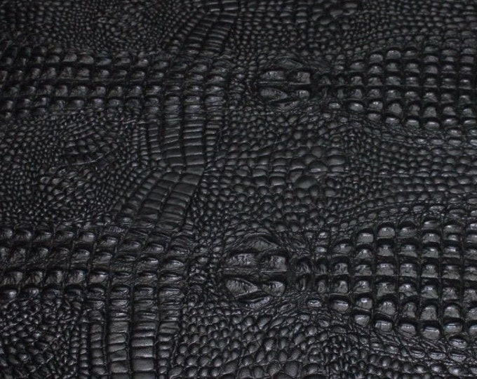 Italian Thick Goatskin leather 12 skins hides CROCODILE ALLIGATOR embossed textured on Goat BLACK 80-90sqf