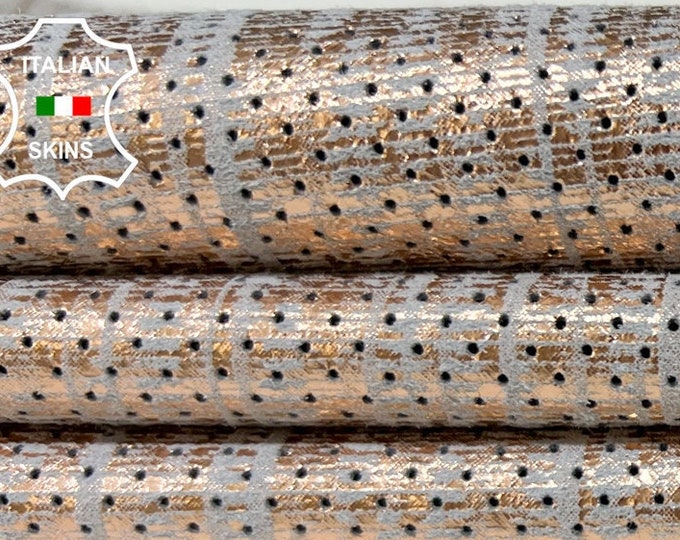 METALLIC ROSE GOLD Distressed Print Pinholes Perforated Soft Italian Goatskin Goat Leather hide hides skin skins 3+sqf 0.7mm #B9110