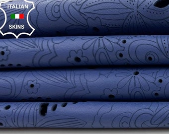 BLUE FLOWERS LASER Engraved Soft Italian Lambskin Lamb Sheep Leather hide hides skin skins 6sqf 1.0mm #C1000