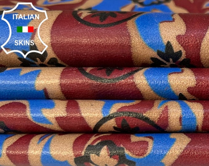 MAROON,SAND,BLUE,Black Print On Thin Soft Italian Lambskin Lamb Sheep leather hide hides skin skins 6sqf 0.6mm #B8545