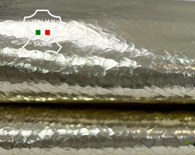 METALLIC Light GOLD CRACKED strong Italian Goatskin Goat leather skin skins hide hides 5sqf 1.1mm #C3515