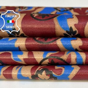 MAROON,SAND,BLUE,Black Print On Thin Soft Italian Lambskin Lamb Sheep leather hide hides skin skins 6sqf 0.6mm #B8545