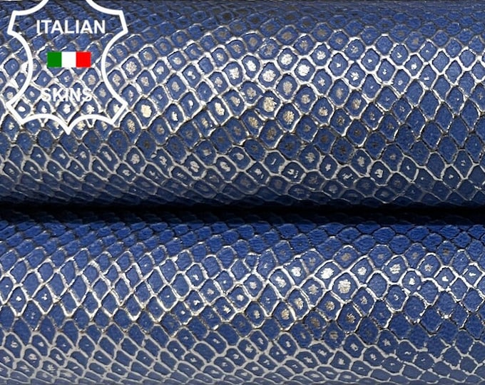 BLUE DISTRESSED SILVER Snake Textured Print On Thin Strong Italian Goatskin Goat Leather hide hides skin skins 6sqf 0.6mm #B6821