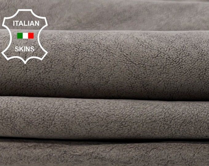 NUBUCK GREY VEGETABLE Tan Very Vintage Look Thick Soft Italian Lambskin Lamb Sheep Leather hide hides skin skins 7sqf 1.4mm #C458