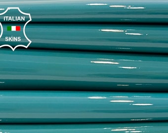 AQUAMARINE GREEN PATENT Shiny Glossy Thick Italian Calfskin Calf Cow Leather pack 2 pieces total 10+sqf 1.1mm #C350