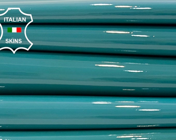 AQUAMARINE GREEN PATENT Shiny Glossy Thick Italian Calfskin Calf Cow Leather pack 2 pieces total 10+sqf 1.1mm #C350